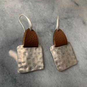 Leather and Stamped Metal Earrings